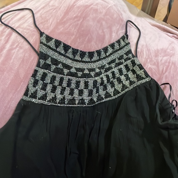 Beaded collarbone black organza maxi dress - Picture 2 of 3